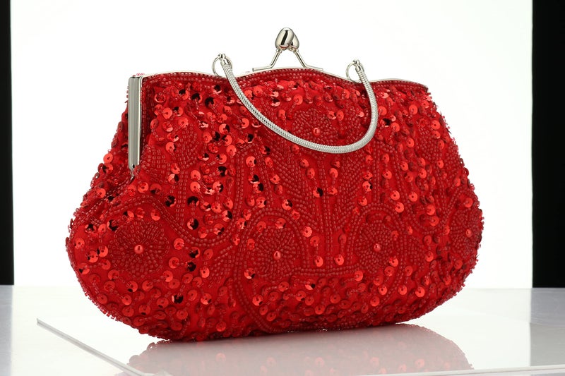 Simcat SSMY Beaded Sequin Design Flower Evening Purse Large Clutch Bag (red) - Image 2